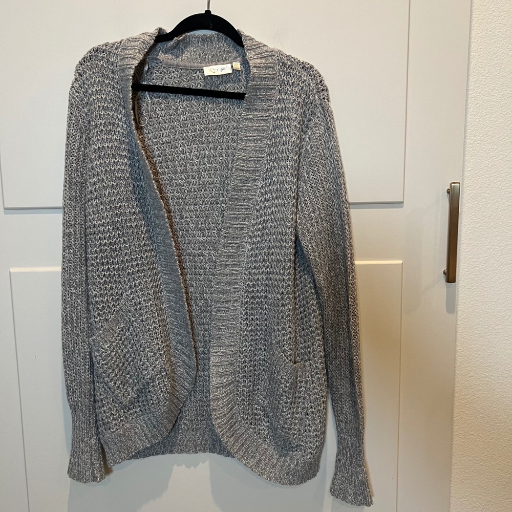 RD Style Women's Large Gray Knit Open Front Cardigan Long Sleeve Pockets Casual
